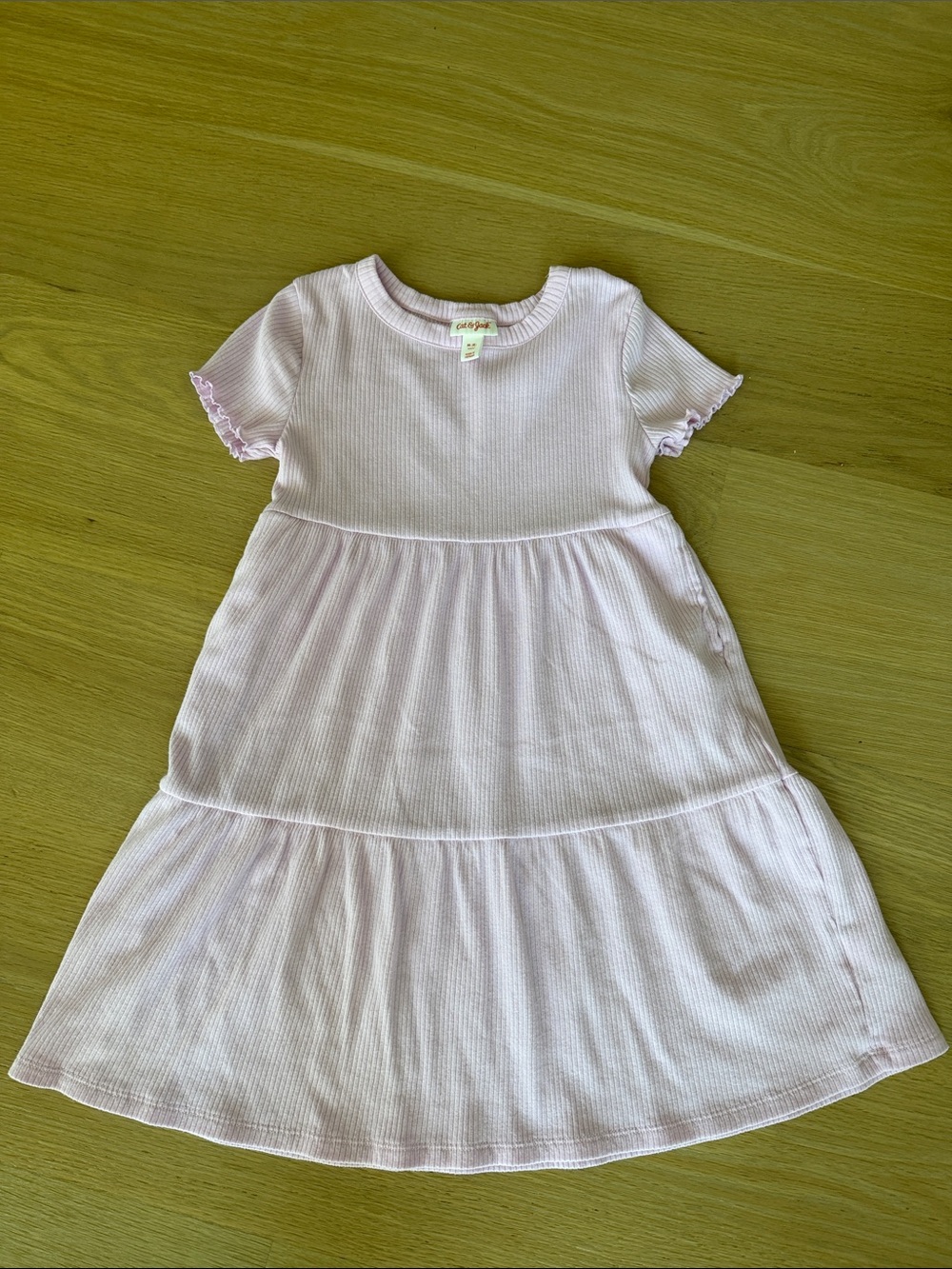 Light Pink Ribbed Tiered Kids Dress